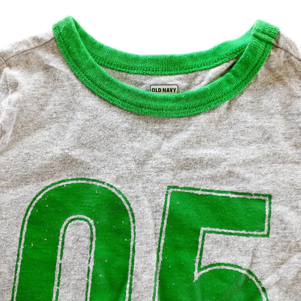 Old Navy Boys T-Shirt Gray Green Ringer Number 5 Short Sleeve 4T